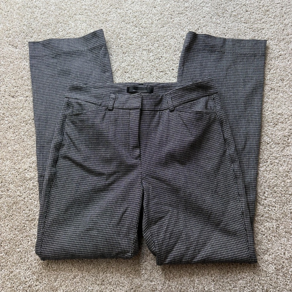 White House Black Market Dress Pants Womens 4 Gray Tweed Check Slim Boot Stretch